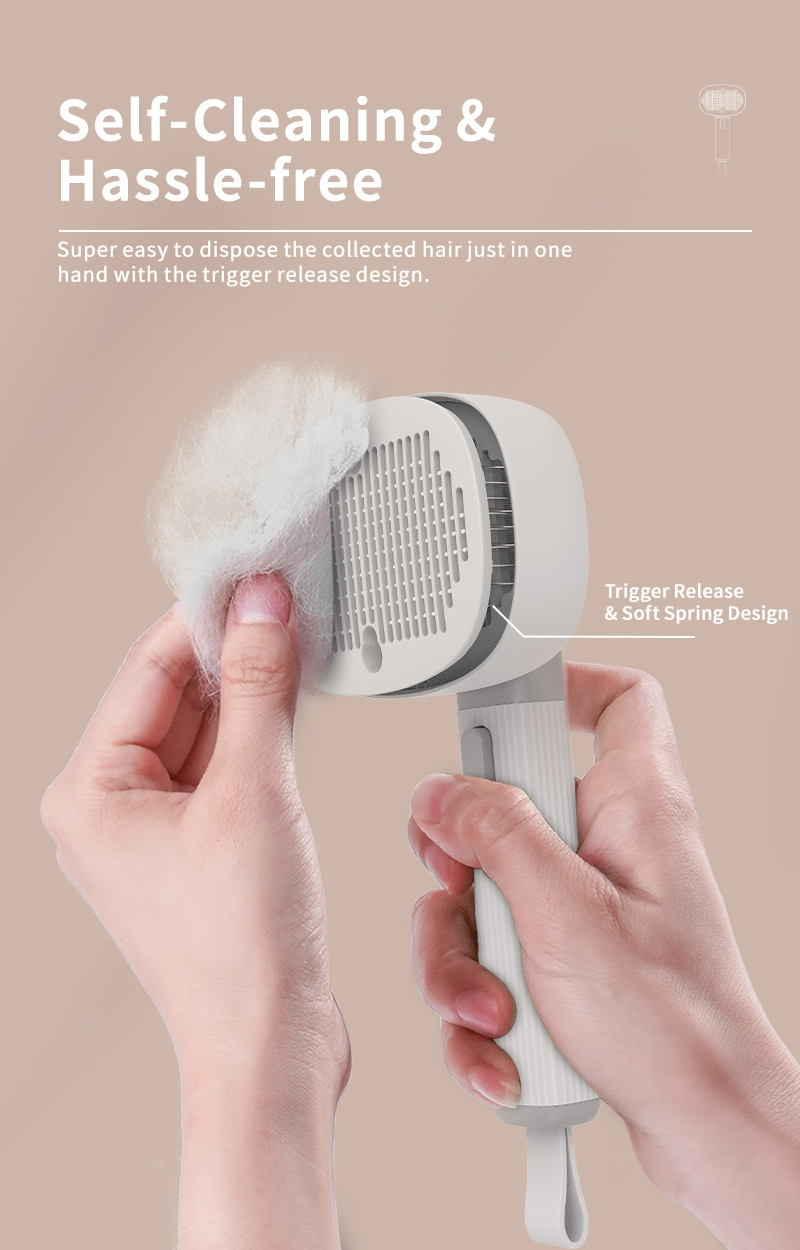 One Click Self Cleaning Grooming Brush with Release Button for Pet Hair