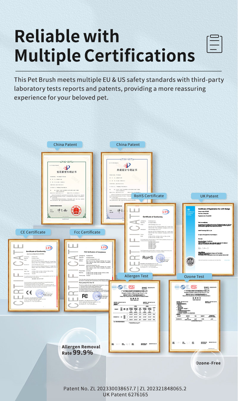 WeMew Pet Brush with CE RoHS Fcc Certificates, Patents, Test Reports